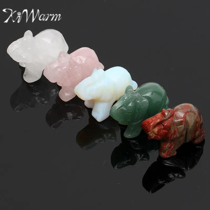 

KiWarm Newest Natural Hand Carved Elephant Gemstone Animal Figurine Crystal Stone Crafts Home Office Desktop Decor Ornament Gift