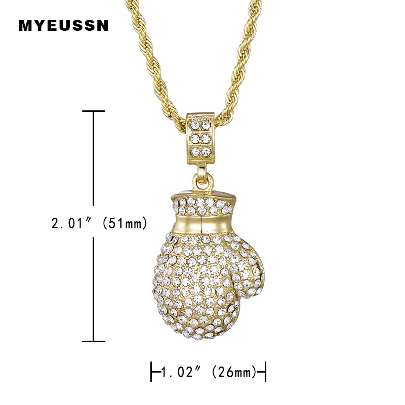 Boxing Glove Pendant Men Hip Hop Rapper Jewelry Bling Boxing Gloves Pendant Full CZ Iced Out Hiphop CZ Necklace Unisex Fashion