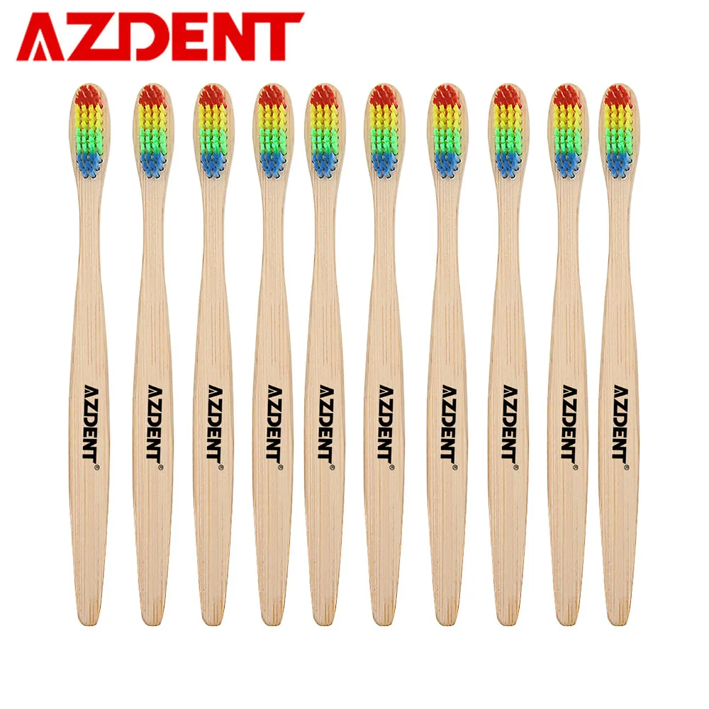 AZDENT 10Pcs/Lot Colorful Toothbrush Double Ultra Soft Wooden Handle