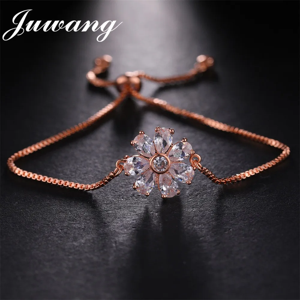 

JUWANG CZ Crystal Flower Charms Bracelets for Women Girl Silver Color Link Chain Cuff Bracelet Jewelry Gift Wholesale