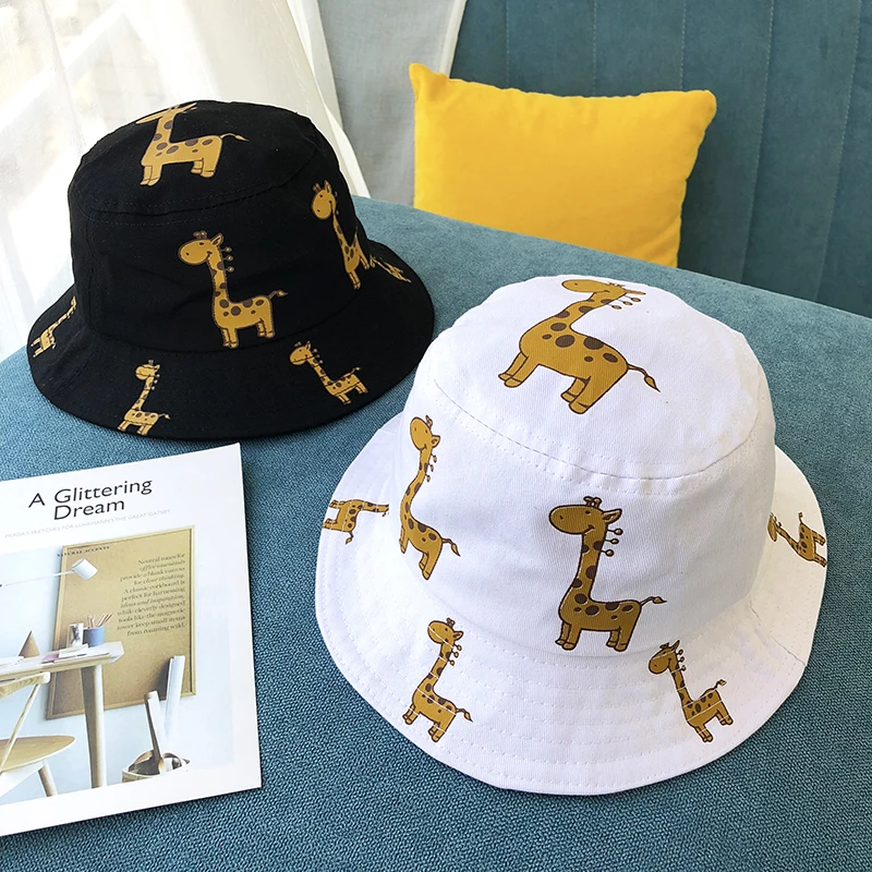 

New Cute Spring Autumn Toddler Infant Baby Boys Girls Hat For 1-5Yrs Cotton Giraffe Print Sun Flat Bucket Outdoor Beach Caps