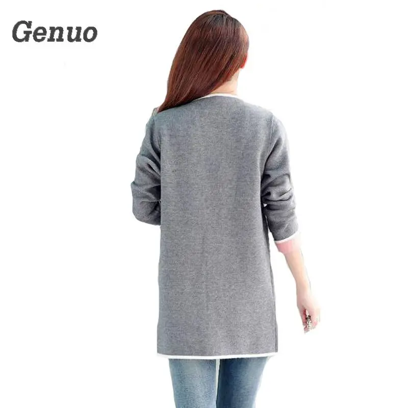 Genuo Women's Autumn Coat Grey/pink Patchwork Cardigans Sweater 2018 Knitted Open stitch Female overcoat Windbreaker Cardigan