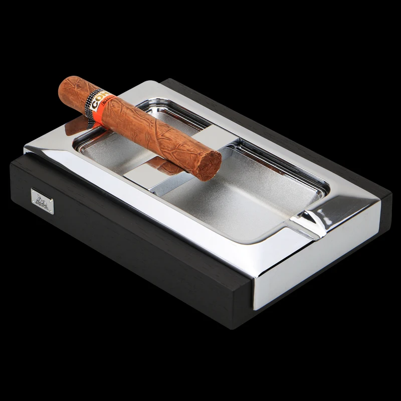 

High-end Atmosphere Fashion Design Luxury Silver Titanium Smoke Slot Removable Smoke Support Solid Wood Cigar Ashtray