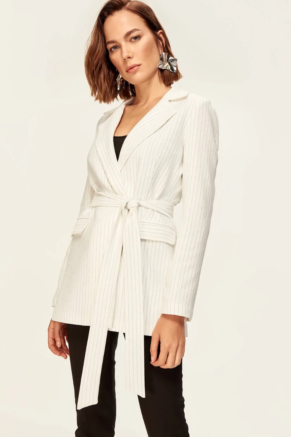 Trendyol White Belt Detailed Jacket TOFAW19BB0033in Basic Jackets from Women's Clothing on