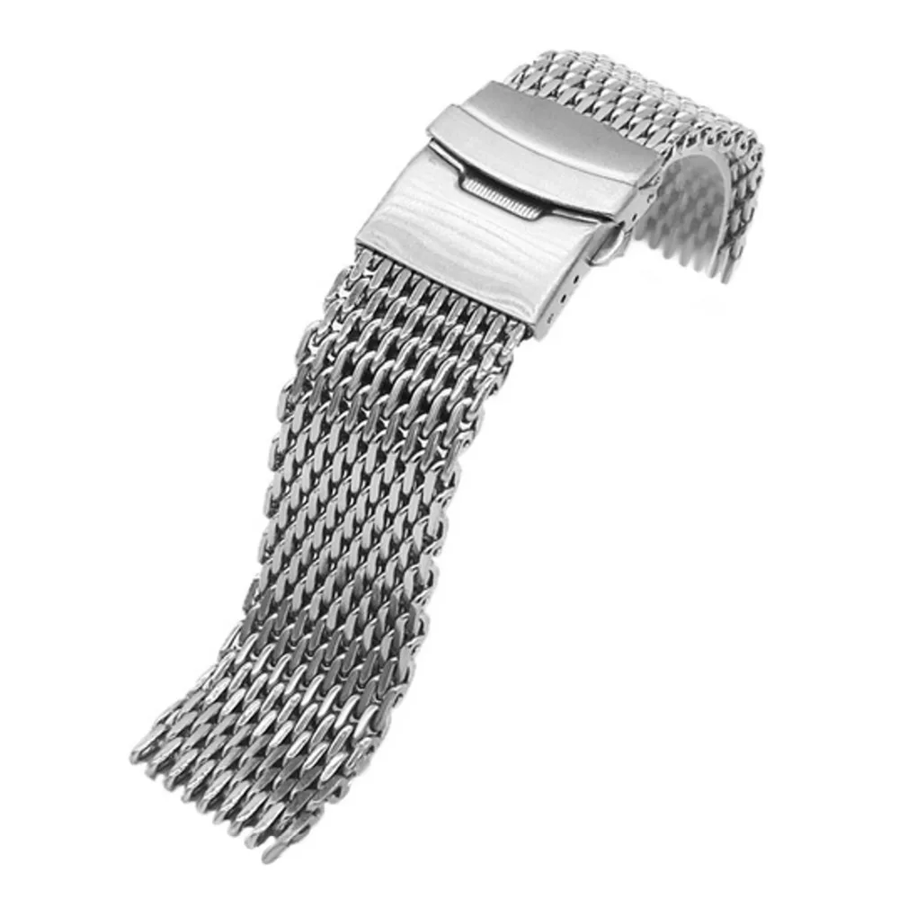 Акула сетка Нержавеющая сталь сетка наручные часы ремешок Мода серебро часы ремешок Высокое качество 18 мм 20 мм 22 мм 24 мм
