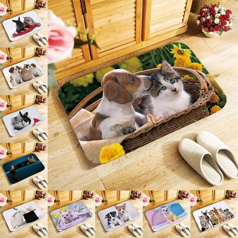 

40x60cm Lovely dog cat pictures Doormat for Entrance carpet Floor Mat kitchen Rug Indoor hallway anti-slip carpets door mats DD1