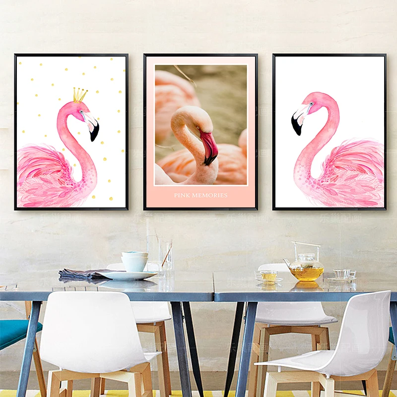 Nordic Modern Posters And Prints Wall Art Canvas Painting Pictures For Living Room Decoration Watercolor Pink Flamingo | Дом и сад