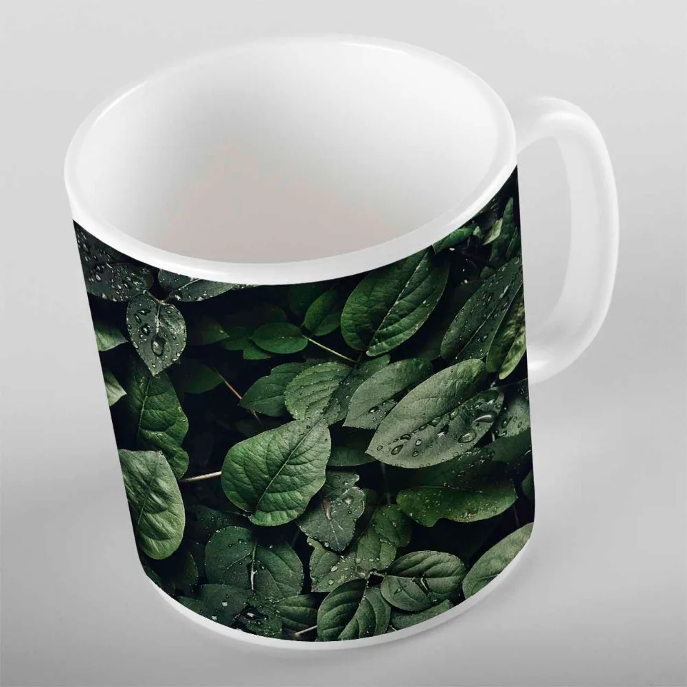 Sonst Schwarz Grün Tropical Dschungel Blätter auf Regen Wasser Tropfen 3d Druck Geschenk Keramik Trinken Wasser Tee Bär Kaffee Tasse becher Küche