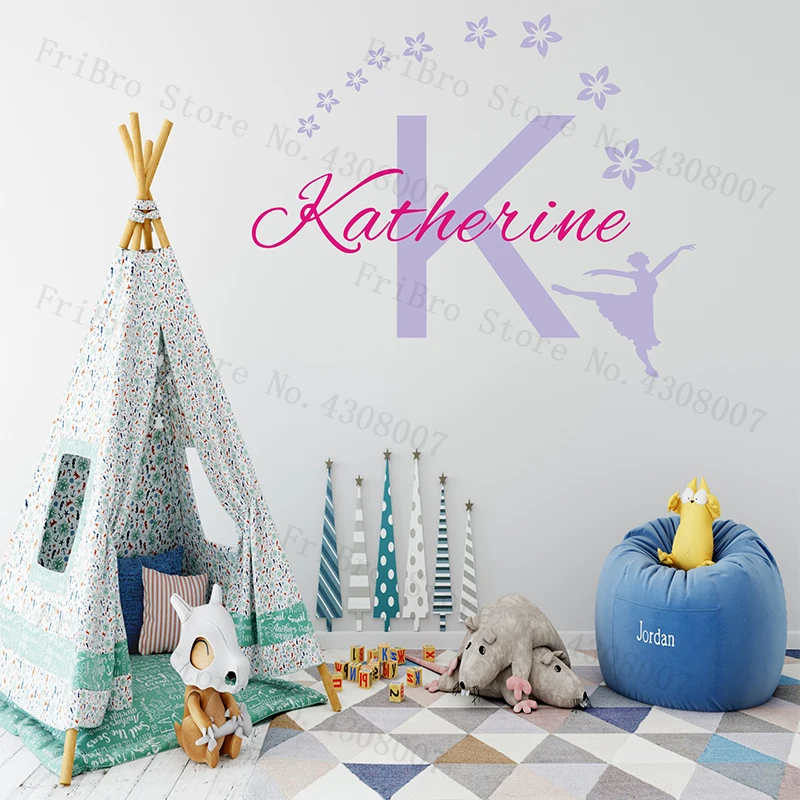 Customized Name Dancing girl Wall Decal for Girls Boys Kids Baby Room Mural Vinyl Wall Sticker