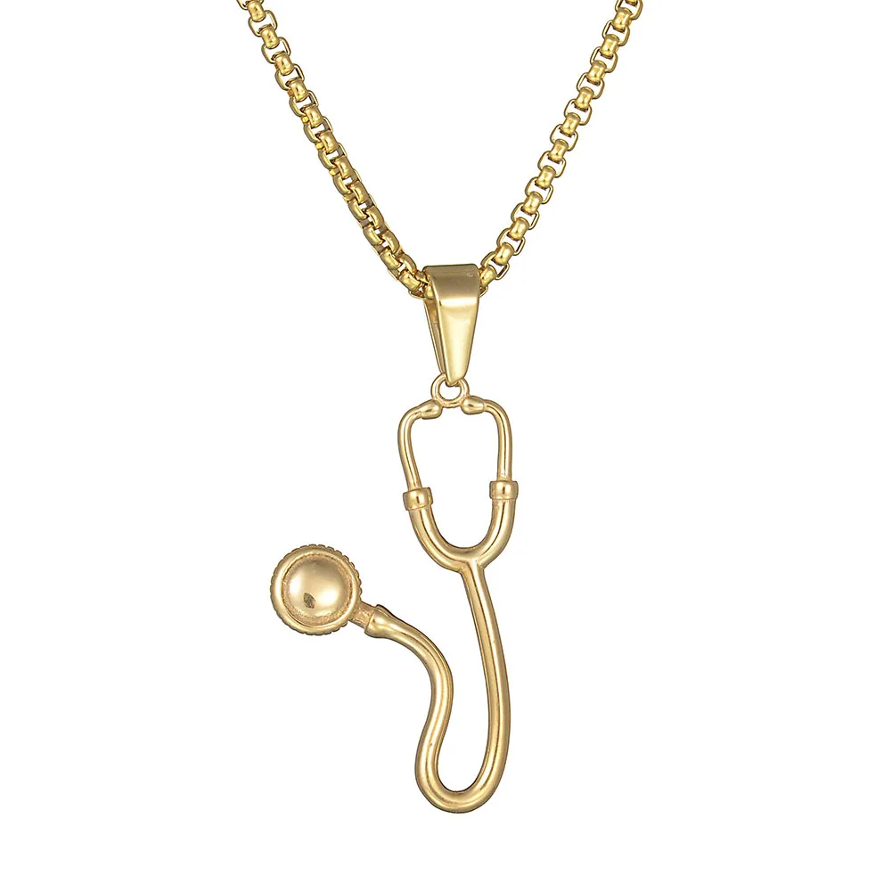 Fashion Stethoscope Pendant Golden Chain Necklace Women Party Jewelry