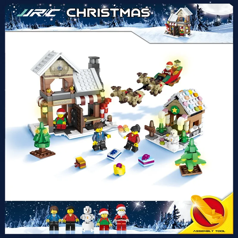 

JJRC Kids Children Christmas Village Santa Claus Funny Horse Wooden Building Blocks Figures Gift Education Present Toys Bricks