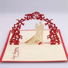 10 шт. красный уникальный дизайн 3D Жених невесты свадебные приглашения открытки с конвертами печати