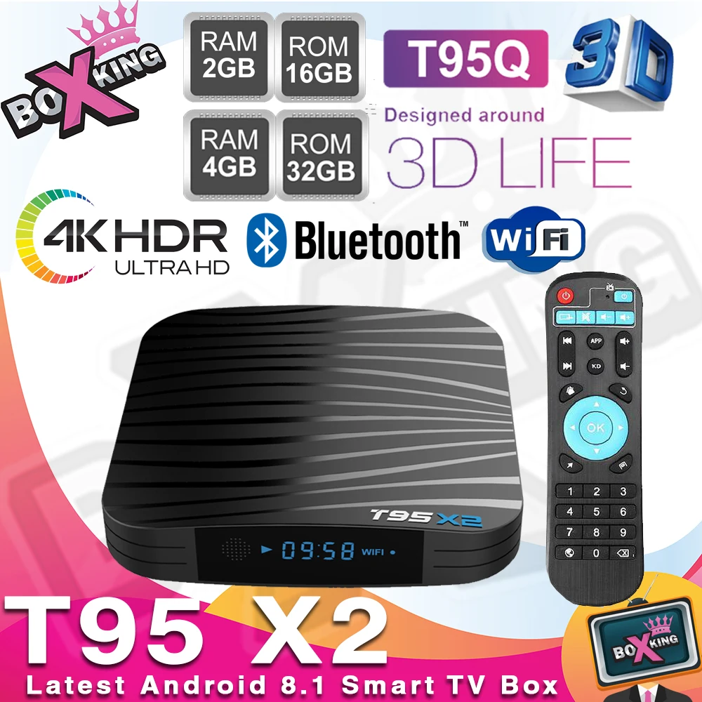 Последние 2019 T95X2 Smart ТВ BOX для Android 8,1 2 GB 16 GB 4 GB 32 ГБ 4 ядра H.265 4 K медиаплеер Set top Box Для xiaomi mi ТВ