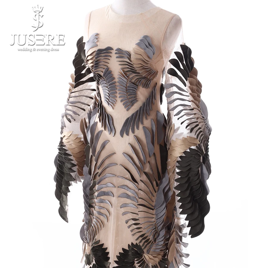 Robe de soiree Jusere, шикарное платье с аппликацией домино, с длинным рукавом, прозрачное, длина до середины икры, короткое вечернее платье,, высокая мода