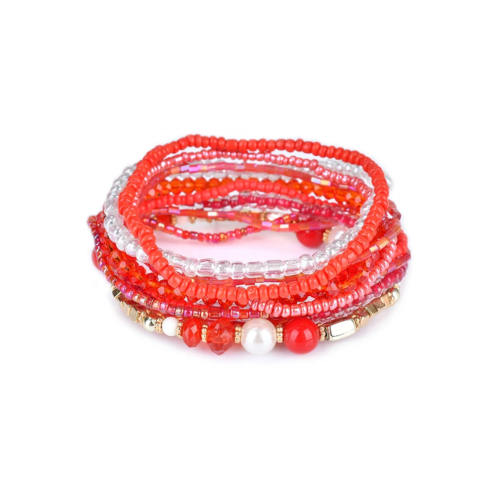 

Lureme Bohemian Cubic Beads Pearl Multi Strand Textured Stackable Bangle Bracelet Set for Women Charming Bracelets (bl003053)