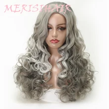 MERISI HAIR Long 18 Inch Wavy White Mix Silver Gray Color Synthetic Wigs For Women Daily High Temperature Fiber Cosplay Hair MERISI HAIR Long 18 Inch Wavy White Mix Silver Gray Color Synthetic Wigs For Women Daily High Temperature Fiber Cosplay Hair