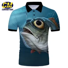 3D мужская Повседневная рубашка поло с большой головой рыбы Азиатский размер