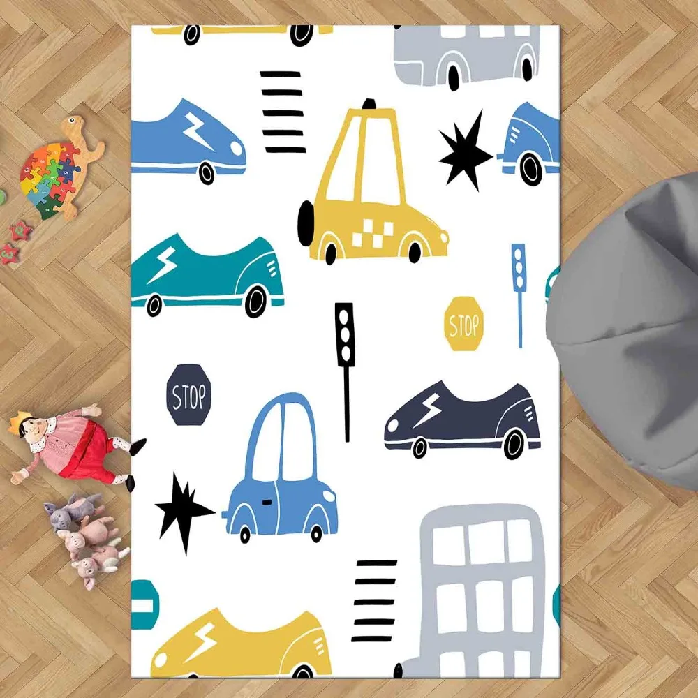 Else синий, черный, желтый дорожный автомобиль играть игра 3d печать Нескользящая микрофибра детские украшения для детской комнаты коврик детский коврик