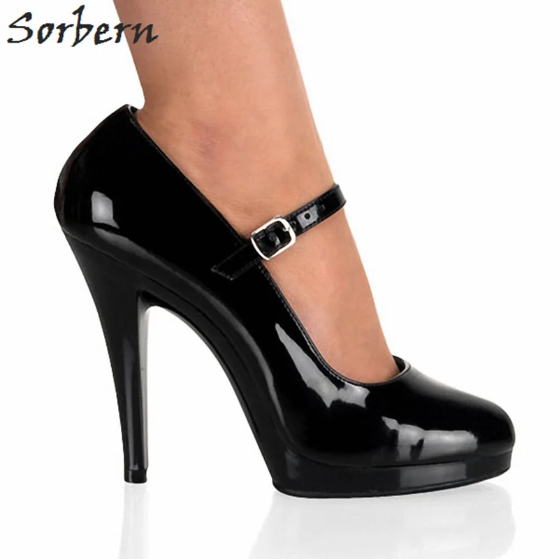 Sorbern Elegant Mary Janes Women Pump Shoes High Heels Evening Club Footwear Sexy Party Pumps Black Platform Heels Runway Heels