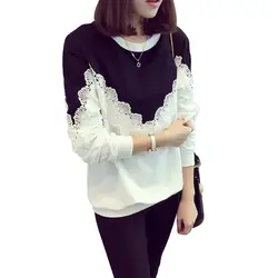Для женщин осень Мода длинным рукавом кружевной топ Sweatershirt очаровательный подарок Красота