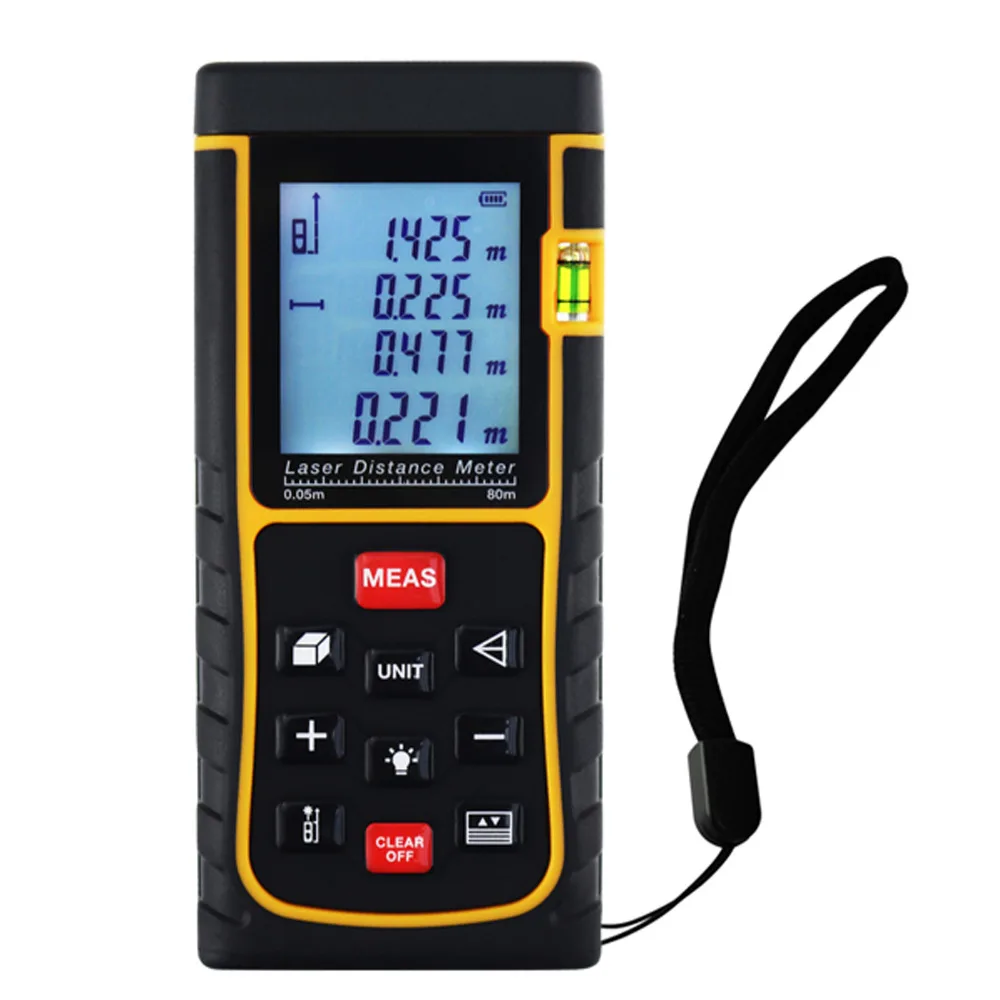 

80m Laser Distance Meter Area Volume Pythagorean Measurement Spirit Bubble Level Industrial Tool
