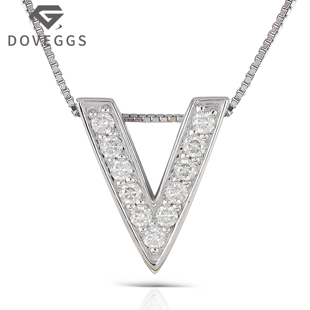 DOVEGGS Letter Necklace Platinum Plated Silver 0.385CTW Round Brilliant Moissanite V Shaped Pendant Necklace for Women DOVEGGS Letter Necklace Platinum Plated Silver 0.385CTW Round Brilliant Moissanite V Shaped Pendant Necklace for Women