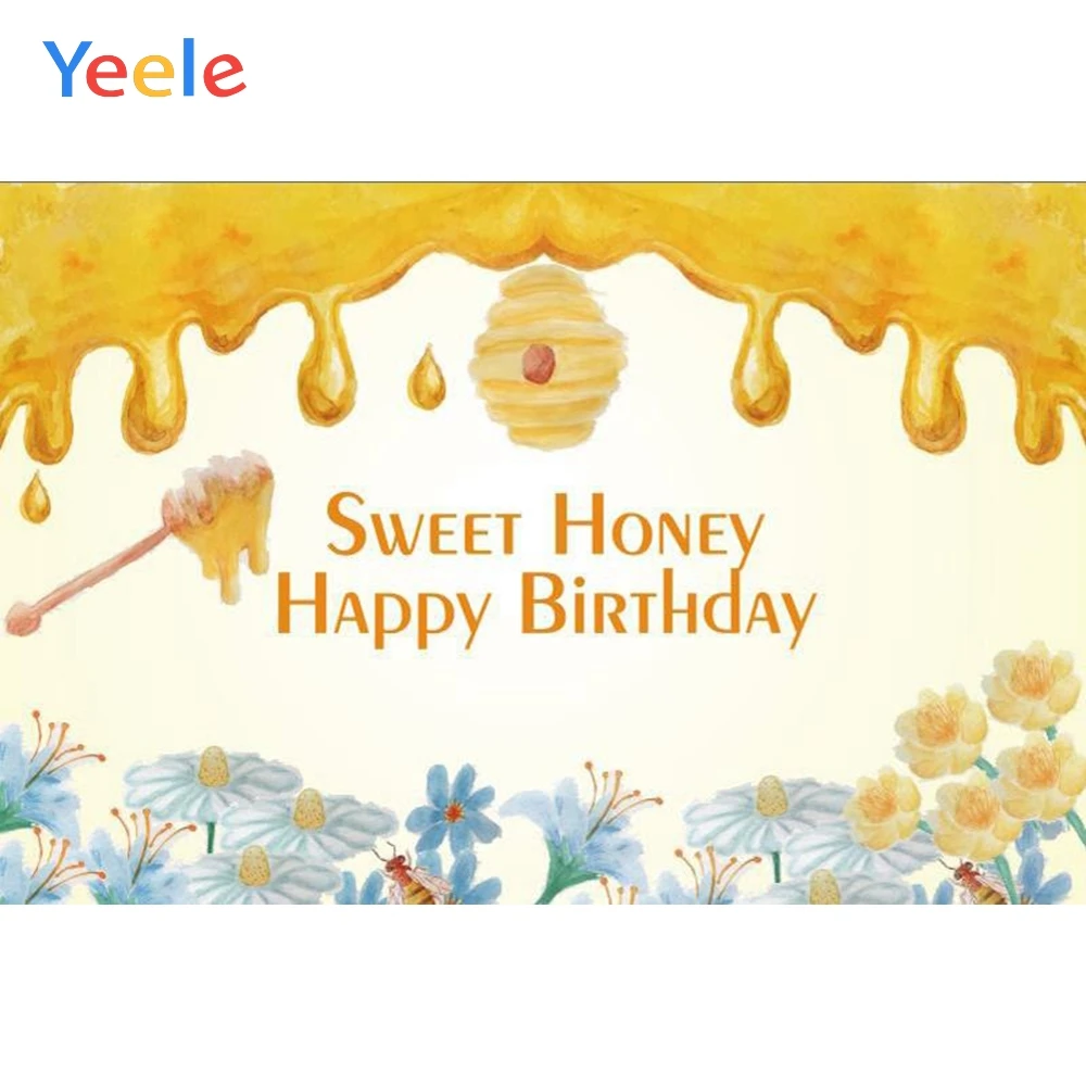 

Yeele Sweet Honey Happy Birthday Flowers Baby Celebration Party Scene Photo Background Photographic Backdrop For Photo Studio