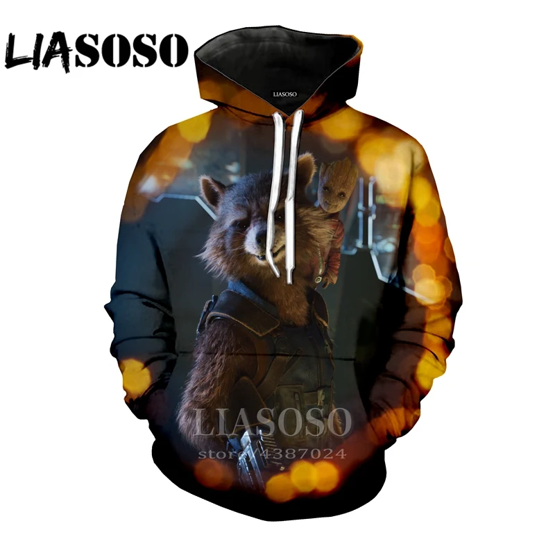 LIASOSO 3D принт Для женщин Для мужчин с капюшоном повседневные худи и свитшоты реактивный енот Harajuku фантастического фильма аниме спортивный костюм, пуловер, D630