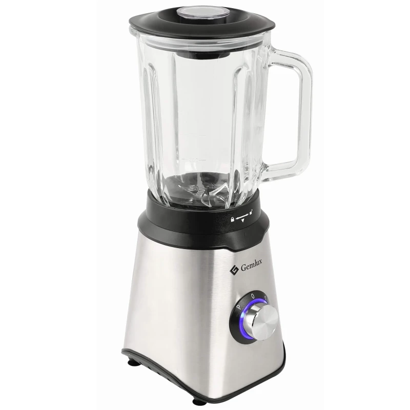 Блендер GEMLUX GL-BL1015G (Мощность 1000 Вт, объем 1.5 л, 3 режима работы, стеклянный стакан с крышкой, материал корпуса - нерж сталь, 6-ти лопастной нож из нержавеющей стали)