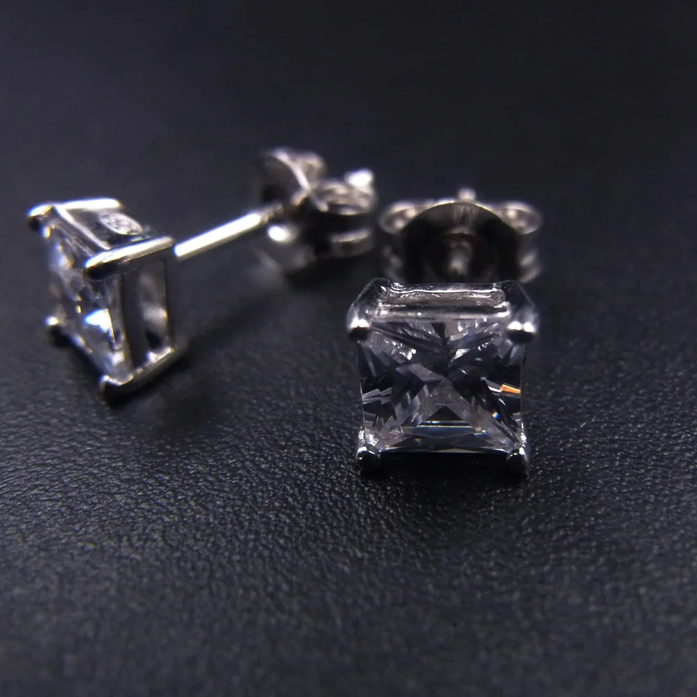 

White Gold Vermeil 925 Sterling Silver 1 Carat 6mm Sqaure CZ Earrings