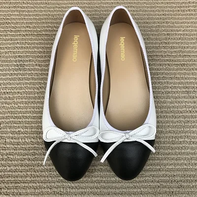 New Fashion Colorblock Cap-Toe Bowknot Ballet Flats Women Classic Slip On Round Toe Dress Shoes Zapatos De Mujer Sapato Feminino