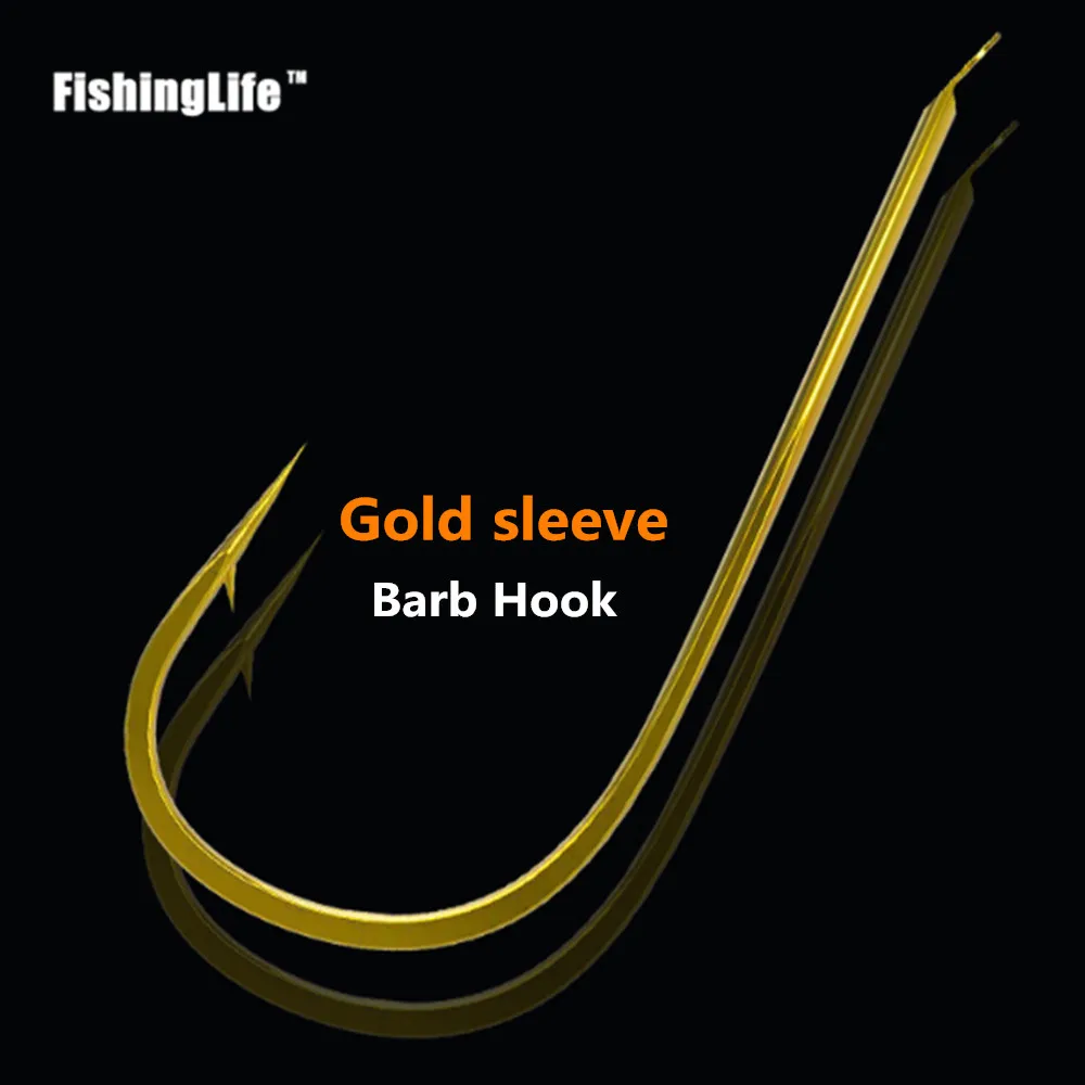FishingLife 100 шт. Золотой рукав колючий/не-колючий крючок круглый колючий Высокоуглеродистый рыболовный крючок снасти прочные рыболовные крючки, карповый крючок океан