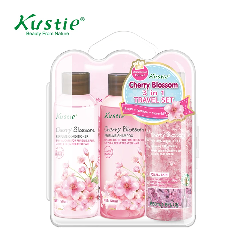Kustie Hair Care Gift Set Cherry Blossom Perfume Personal Shampoo+ Conditioner + 2 pcs Shower gel 50ml | Красота и здоровье
