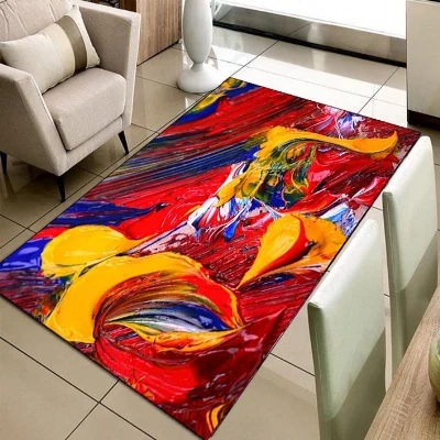 Желтый, красный, синий искусство абстрактная акварель 3d печать Нескользящая микрофибра Гостиная декоративный современный моющийся коврик