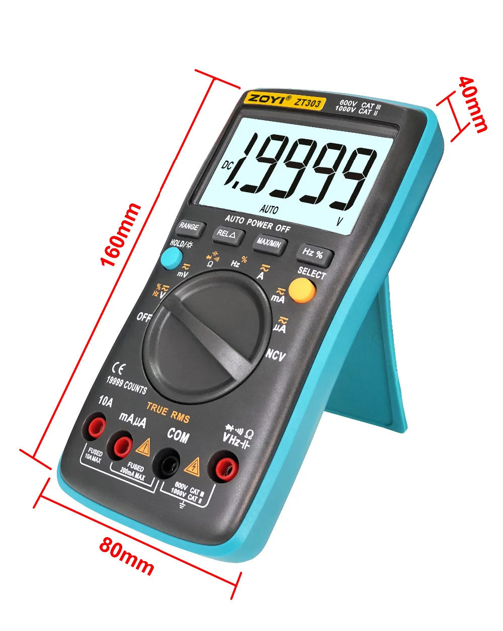 

ZT303 19999 Counts Digital Multimeter NCV Frequency 200M Resistance Auto Power off AC DC