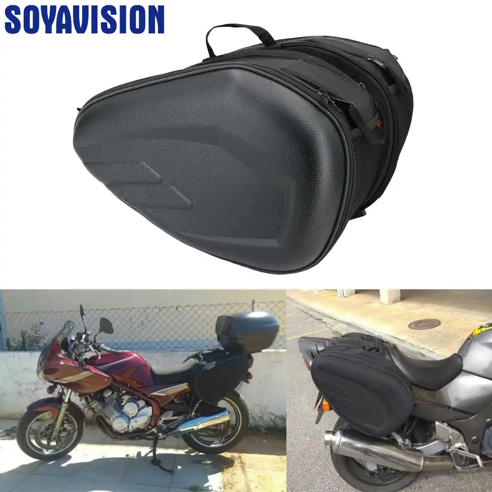Motorcycle Pannier Bags Waterproof Motorbike Saddle Bags Motorcycle Rear Seat Bag Tail Bag Helmet Riding Travel Bag with Rain Cover Black