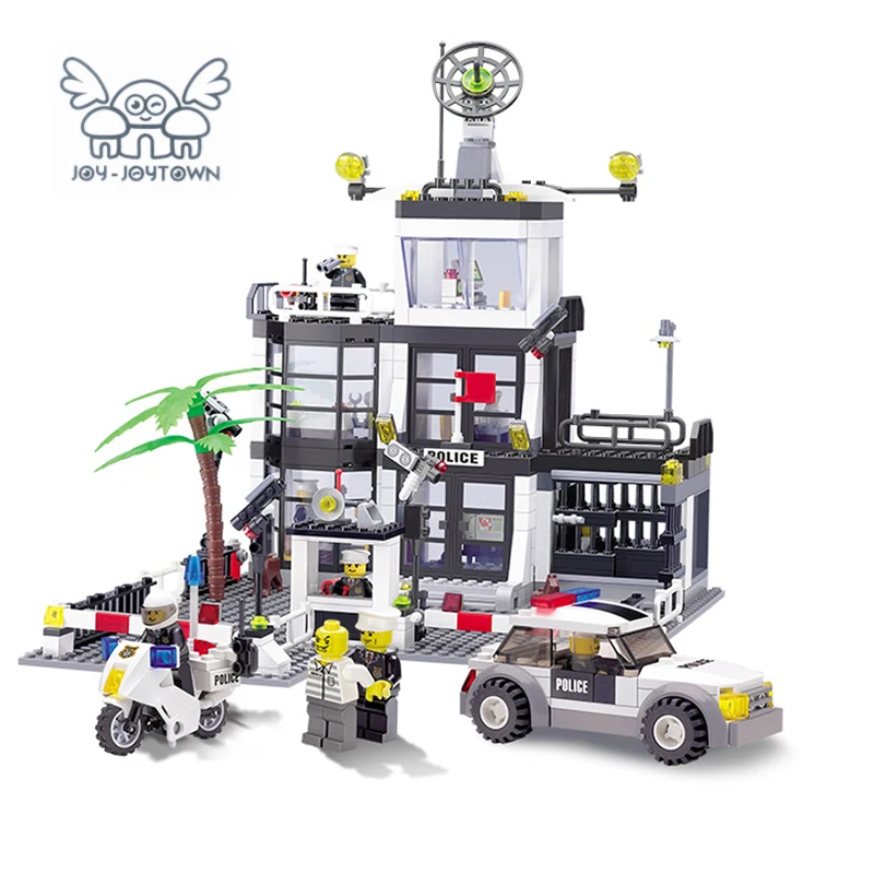JOY-JOYTOWN Building Blocks City Police Series Station Model Bricks Educational Toy For Children Helicopter Car 631Pcs Block Set block-set