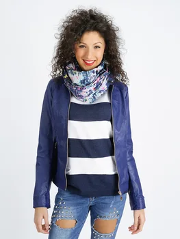 

Woman long sleeve turn-down collar solid faux leather Muti color