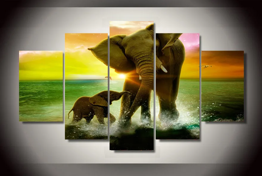 

5 Pieces Canvas Painting Elephants Wall Decor Pictures Modern Canvas Printed Home Decor For Living Room Wall Art Animal Poster