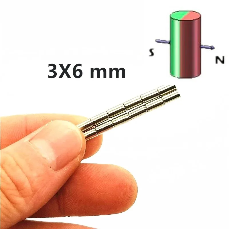 100/200/500 шт. NdFeB магниты диаметрально неодимовый магнит стержень Диаметр 3x6 мм, высокая точность DIY эксперимент центр уменьшенного использования пластин шлифовальный 3500GS поверхность магнитного поля