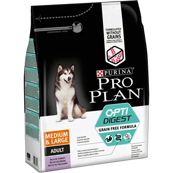 

Set of dry food PRO PLAN Grain Free Formula for medium/large adult dogs with sensitive digestion, turkey, 4 pcs. x 2.5 kg