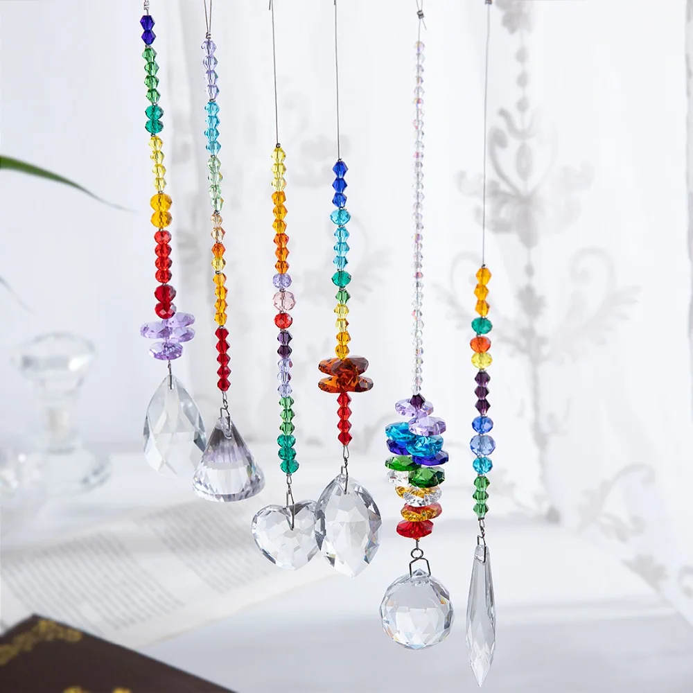 H& D упаковка из 6, красочная хрустальная люстра Suncatchers подвесной орнамент чакра хрустальные подвески для дома, офиса, украшения сада