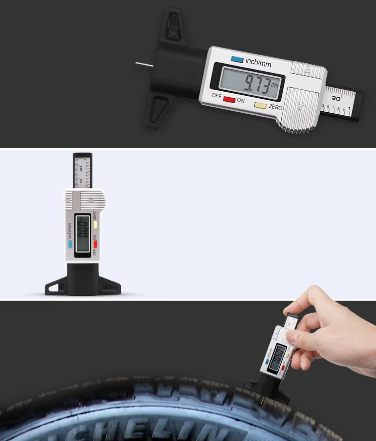 QSTEXPRESS Precision Measuring Digital Tread Depth Gauge 0-25.4/0.01 LCD Display Tyre Tread Brake Pad Wear Shoe 0-1" Caliper Too