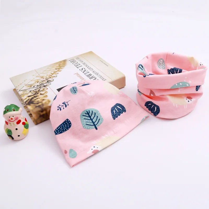

latest spring autumn single-layer scarf cap two-piece set children's baby cotton collar hat suits boys girls beanie scarves