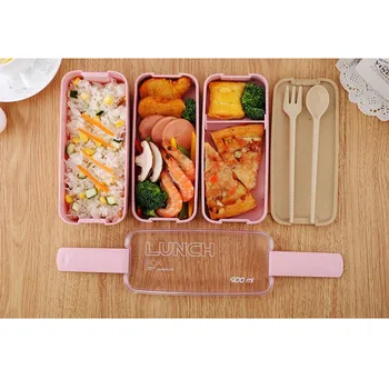 

Healthy Material Lunch Box 2 3 Layer Wheat Straw Bento Boxes Microwave Dinnerware Food Storage Container Leak-Proof Lunchbox