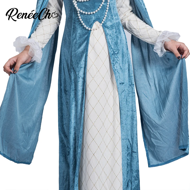 Ребенок принцессы с жемчужинами Косплэй Чирок средневековый костюм принцессы для девочек костюм на Хэллоуин для детей длинные голубое