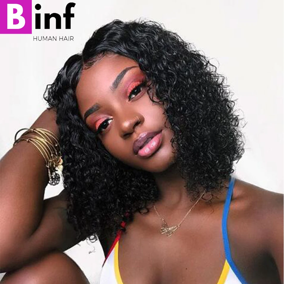 BINF индийский короткий парик-Боб волна воды Синтетические волосы на кружеве человеческих волос 150% плотность человеческих волос