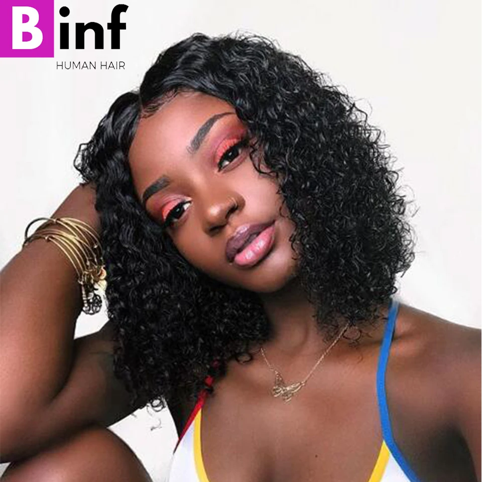 BINF Indian Short Bob Wig Water Wave Lace Front Human Hair