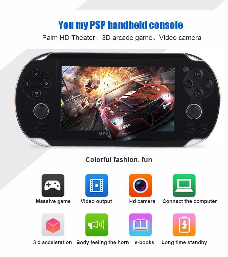 

Game Console 4.3 Inch 8GB Handheld Portable Video Game Player Build in 2000 Games Support For PSP Game Camera Video E-book
