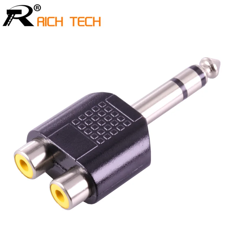 10 шт. стерео разъем 6 3 мм контактный для микрофона к 2xRCA Jack никелированный адаптер